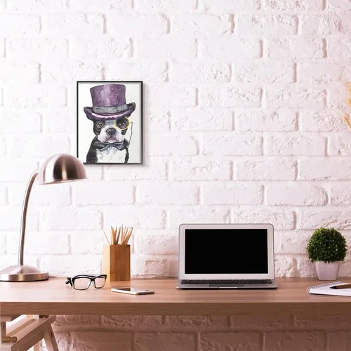 Vista 2 de Stupell Industries Boston Terrier con sombrero, perro y mascota, pintura de acuarela, marco negro, arte de pared, 11 x 14, multicolor Stupell