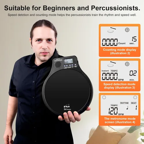 Vista 4 de ENO MUSIC Dispositivos de práctica de tambor de percusión y metrónomo electrónico integrado 2 en 1 Instrumentos musicales electrónicos Almohadilla