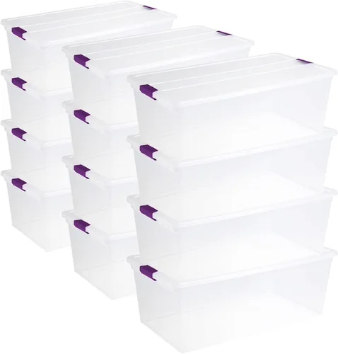 Vista 17 de Sterilite ClearView - Paquete de 4 cajas de cierre ClearView de 60 cuartos de galón, contenedores organizadores con ruedas con tapas de pestillo