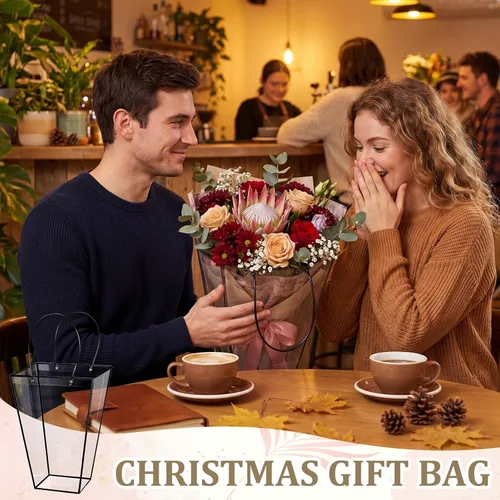 Vista 6 de Yexiya 12 bolsas florales grandes transparentes para ramo de flores a granel con asa transparente para regalo de boda, regalo de boda, regalo