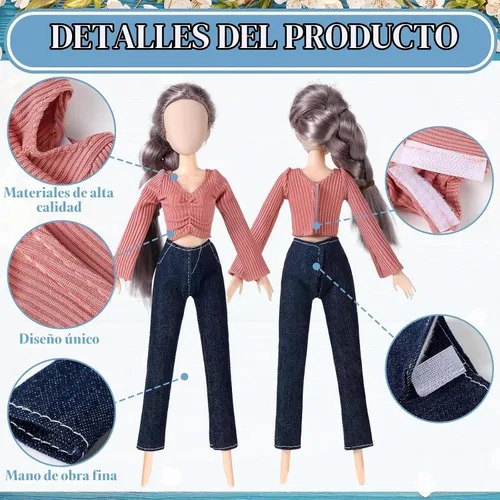 Vista 6 de Bencailor 8 piezas de ropa de muñeca de verano para muñecas de 11.8 pulgadas, accesorios de muñeca, suéteres, pantalones de mezclilla, ropa regular