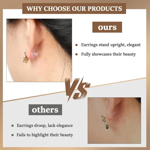 Vista 9 de Parte trasera de aretes para orejas caídas, de silicona de oro de 18 quilates, adecuadas para aretes y aretes pesados, transparentes