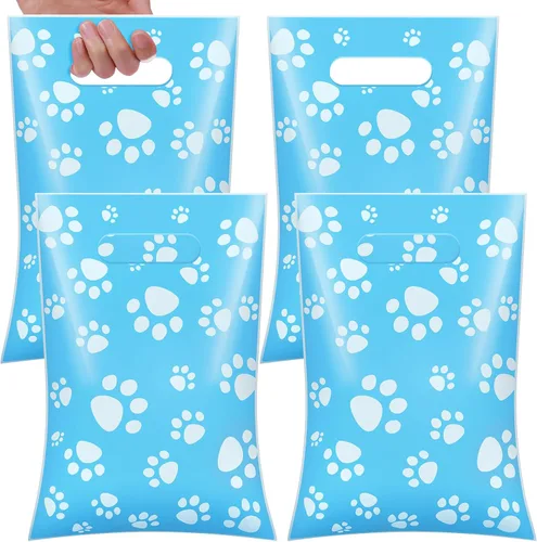 Vista 13 de Pasimy 100 bolsas de regalo de pata de perro a granel, diseño de pata de mascota, bolsas de plástico con asa para decoración de fiesta de cumpleaños