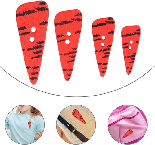 Vista 9 de 200 botones de zanahoria de madera, botones de nariz de zanahoria, 2 agujeros, botones de madera para bricolaje, acolchado, sombrero, ropa
