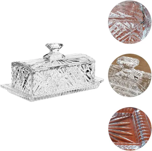 Vista 9 de BESTonZON Plato de vidrio rectangular Plato de mantequilla de vidrio plato de mantequilla transparente plato de mantequilla plato de mantequilla