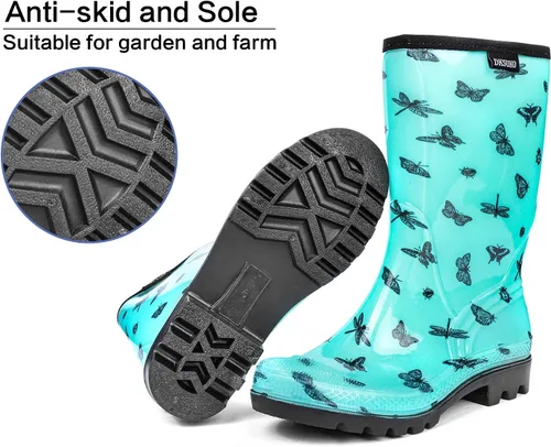 Vista 20 de DKSUKO Waterproof Womens Rain Boots insulated,Lightweight Rubber fashion Boots in Gardening,Warm and Comfortable Wide Calf Rain Boots with Glossy in