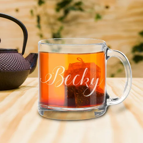 Vista 6 de My Personal Memories Taza de regalo de té y café personalizada de vidrio grabado, 13 onzas