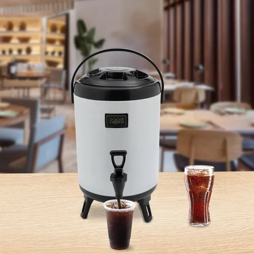 Vista 3 de Dispensador de bebidas aislado con tapa, dispensador de agua fría y caliente de acero inoxidable de 2.1 galones con termómetro y espiga, apto