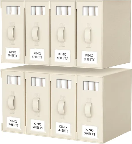 Vista 11 de Criusia Organizadores y Almacenamiento de Sábanas, Paquete de 4 Organizadores Plegables para Armario de Ropa Blanca – Soporte de Ropa de Cama