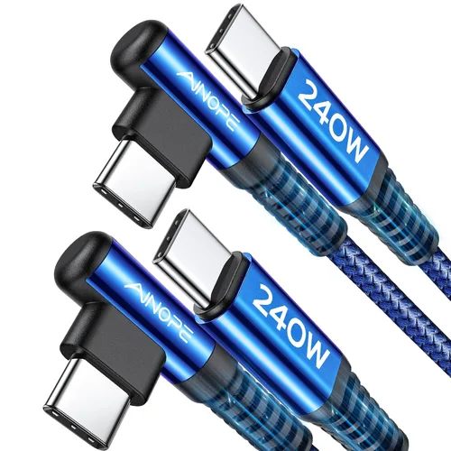 Vista 13 de AINOPE Cable USB C a USB C de 240 W de carga rápida de 1.5 pies, cable de carga rápida tipo C en ángulo recto para iPhone 16 Pro Max Plus, iPhone