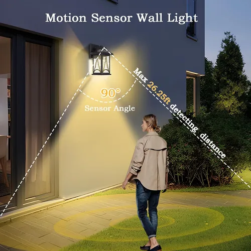 Vista 3 de SR016-W - Luces solares de pared para exteriores con sensor de movimiento, lámparas de pared impermeables del atardecer al amanecer, luces solares