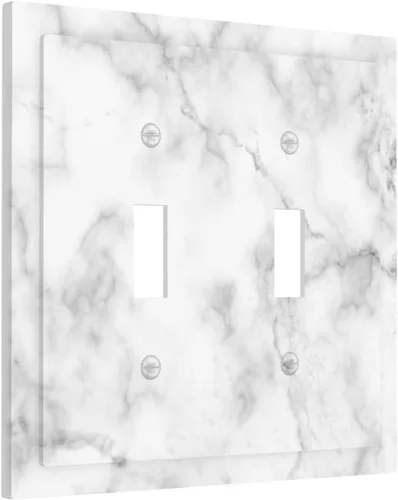 Vista 2 de Cubierta decorativa de interruptor de luz de mármol blanco y gris, placa frontal de plástico de 2 bandas para decoración de baño, hogar, dormitorio