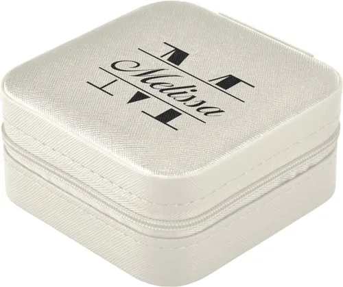 Vista 3 de Joyero de viaje personalizado blanco de piel sintética personalizada, caja de joyería portátil, organizador de viaje, pequeña caja de joyería