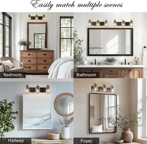 Vista 9 de Lámparas de pared de cristal de tocador, aplique de pared negro con tarro Mason para baño, granja