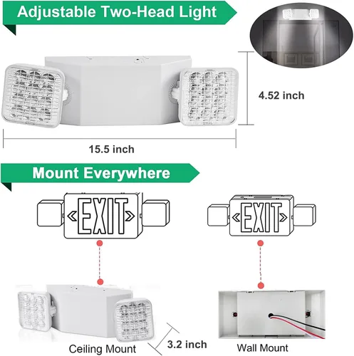 Vista 5 de 6 Pack Emergency Lights for Business, Commercial Emergency Lights with Battery Backup, Two Head Adjustable Emergency Lighting, LED Emergency Flood