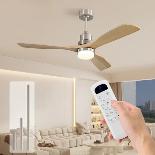 Vista 13 de Sofucor Ventilador de techo de 52 pulgadas con luces y control remoto, ventilador de techo de madera de perfil bajo de montaje al ras