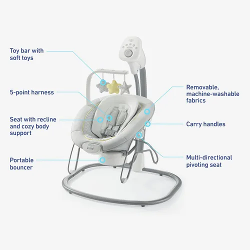 Vista 6 de Graco Sway2Me - Asiento portátil para bebé con música, sonidos y ajustes ajustables, colección Watson