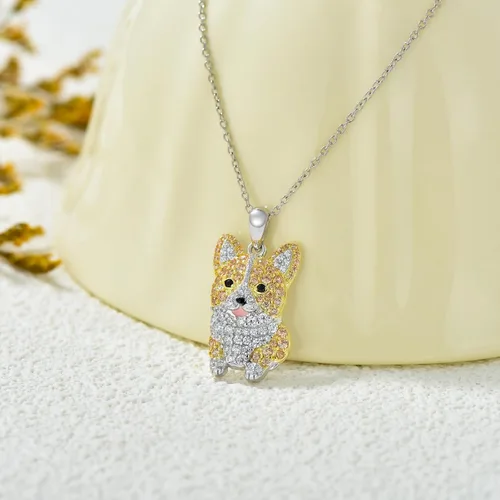 Vista 38 de Collares con colgante de perro de plata de ley S925 – 24 razas corgi/husky/labrador/pastor para mujer