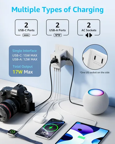 Vista 3 de Adaptador de viaje universal "Pro" 2 USB-C y 2 USB-A Cover 200+ Blanco