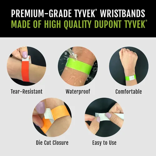 Vista 3 de WristCo pulseras Tyvek de 3/4 pulgada color rojo neón, Rojo neón