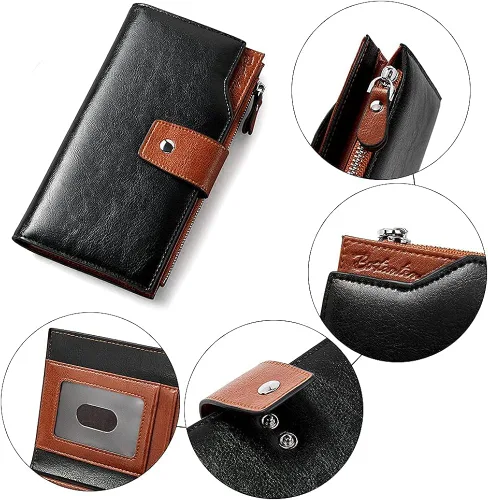 Vista 6 de BOSTANTEN Bolsos de cuero para mujer, bolsos de mano con asa superior, bolso de hombro, bolso de trabajo, carteras de cuero negro y para mujer
