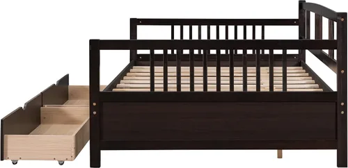 Vista 9 de MERITLINE Sofá cama de tamaño matrimonial, sofá cama de madera con cajones, sofá cama con cajones de almacenamiento matrimonial, sofá cama de doble