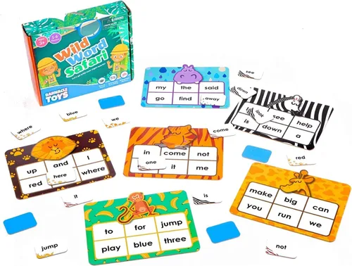 Vista 2 de Barnacle Toys Wild Word Safari - CVC Sight Word Reading Games, alternativas de tarjetas flash de fonética primaria para niños, actividades