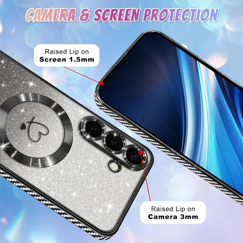 Vista 89 de Bonoma - Funda compatible con Samsung Galaxy S21 Plus, diseño de corazón con purpurina, color rosa Support for MagSafe, Plating Magnetic Case TPU