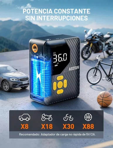 Vista 3 de AstroAI L7 Mini Inflador de Neumáticos Compresor de Aire Portátil, 150 PSI Bomba de Aire Inalámbrica para Neumáticos de Coche con Luces LED