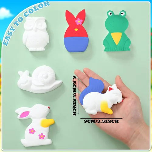 Vista 3 de Sinmoe 12 juegos de kit de arte y manualidades, kit de pintura de cerámica sin pintar DIY, pinta tus propias figuras con 12 imanes, 2 pinceles y 1