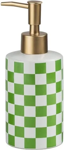 Vista 7 de Dispensador de jabón de cerámica a cuadros con bomba mate dorada a prueba de óxido, dispensador de jabón decorativo para baño o cocina