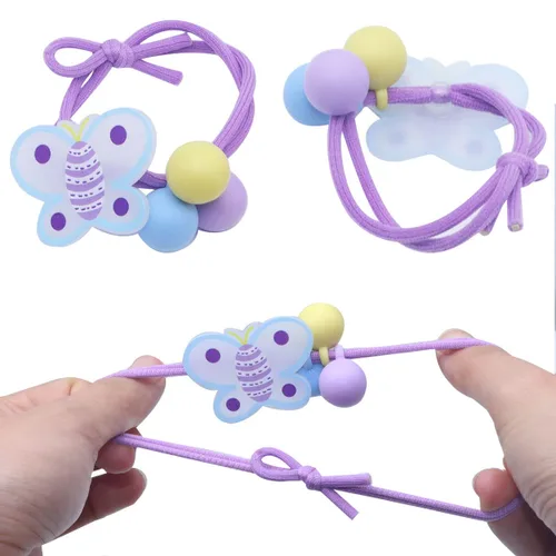 Vista 2 de 20 ligas elásticas para el pelo de bebé, encantadores conejos/mariposas/flores, coleteros para el cabello con tres bolas para coleta para accesorios