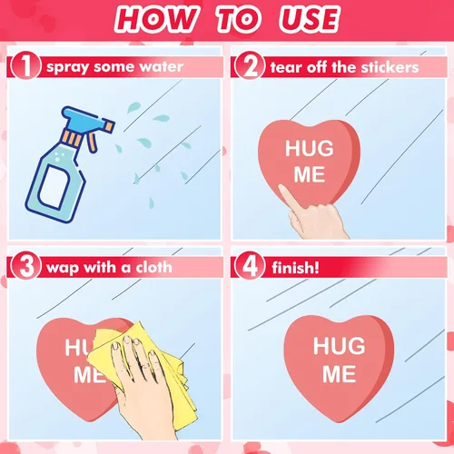 Vista 5 de 12 hojas de calcomanías para ventana del día de San Valentín, diseño de corazón de conversación de doble cara, calcomanías de caramelo