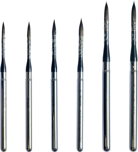 Vista 2 de 873Round - Pinceles de pintura profesionales para acuarela, 6 piezas, ardilla sintética, pelo mixto, juego de pinceles de bolsillo de viaje