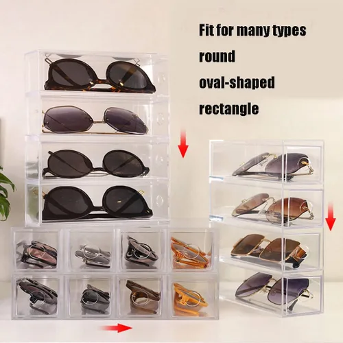 Vista 7 de CLUQMEIK Organizador de lentes de sol de acrílico con 4 tapas, organizador de cajones, suministros rectangulares para baño, dormitorio, escritorio