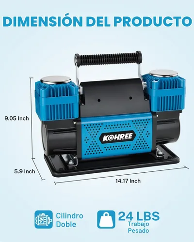 Vista 6 de Kohree Compresor de aire dual del cilindro 12V, inflador rápido