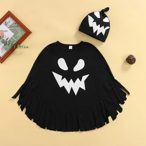 Vista 2 de Disfraz unisex de fantasma de Halloween para niños pequeños, poncho con capucha, capa de sombrero, manta de cosplay