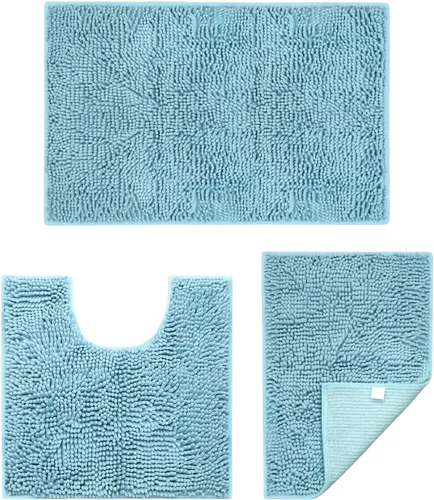 Vista 11 de Faylapa Juego de 3 alfombras de baño antideslizantes, ultra suaves, juego de tapetes de baño de felpilla absorbente con alfombra de toliet