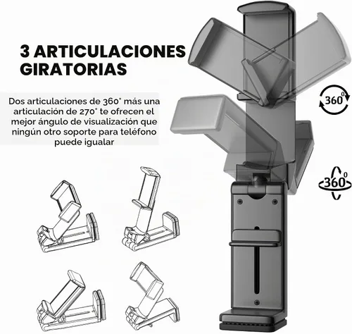 Vista 3 de Perilogics - Soporte universal para teléfono en vuelo de avión. Visualización manos libres con rotación multidireccional de 360 grados.