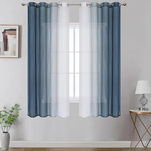 Vista 14 de Cortinas transparentes de color azul marino y negro para sala de estar, 52