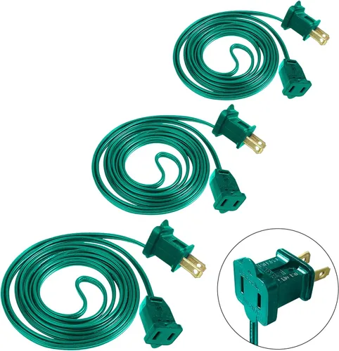 Vista 10 de [30 pies] Paquete de 5 cables de extensión de luz de Navidad de 6 pies Verde-paquete de 5
