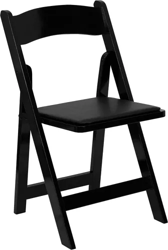 Vista 6 de EMMA + OLIVER Paquete de 4 sillas plegables de madera negra con asiento acolchado de vinilo