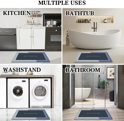 Vista 8 de Tapetes de baño antideslizantes de secado rápido, tapetes de baño de goma súper absorbentes para debajo de la puerta, tapetes de baño para baño, Azul