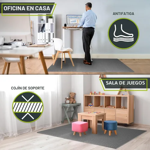 Vista 4 de ProsourceFit - Tapete de ejercicio tipo rompecabezas de ½ pulgada, losetas de espuma EVA entrelazadas para gimnasio en casa, para niños, gris, 24 x