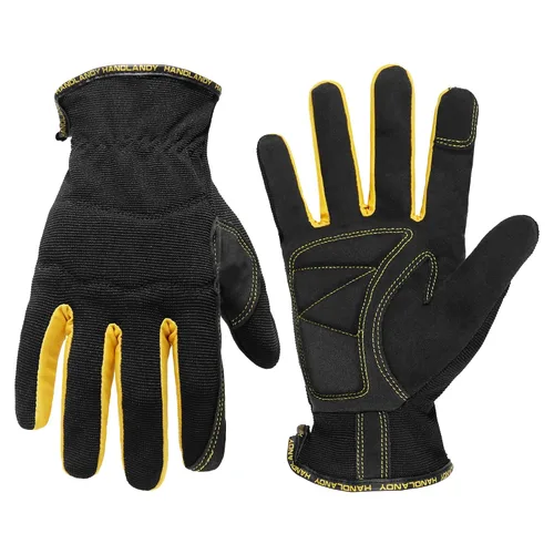 Vista 21 de HANDLANDY Guantes de trabajo de agarre para mujeres y hombres, guantes de trabajo de seguridad y utilidad para jardín, guantes de mecánicos Negro