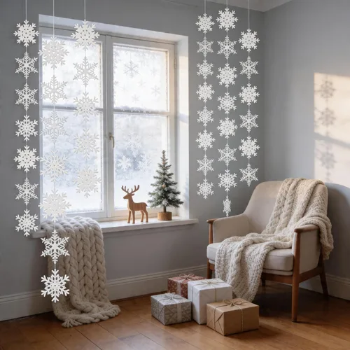 Vista 7 de 12 piezas copos de nieve de invierno para decoración de cumpleaños – Navidad colgante blanco fiesta suministros de decoración