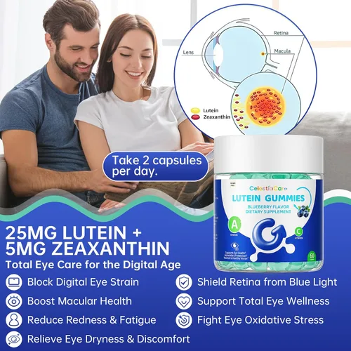 Vista 4 de Vitaminas oculares de luteína y zeaxantina, gomitas de arándano, astaxantina, vitaminas oculares para niños y adultos y apoyo de luz azul, salud