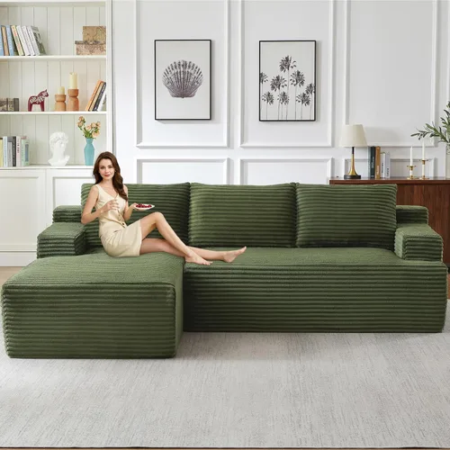 Vista 59 de Sofá modular de 96 pulgadas en forma de L, sofá modular de 3 asientos, sofá modular de pana de espuma viscoelástica sin hueso para sala de estar