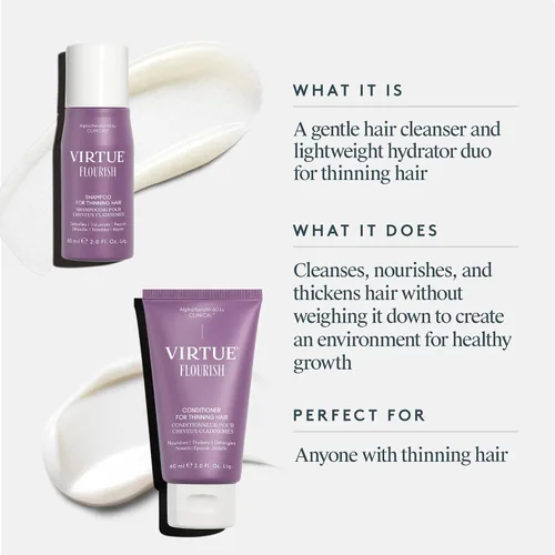 Vista 2 de Virtue Flourish - Juego de champú y acondicionador para cabello fino o adelgazante, producto de crecimiento del cabello sin sulfato, tamaño de viaje