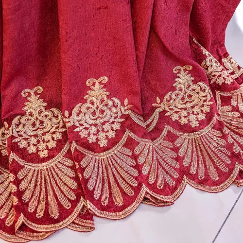 Vista 8 de ELKCA Cortina de felpilla bordada en rojo burdeos para sala de estar, cortinas florales de felpilla de lujo para dormitorio, ojales en la parte